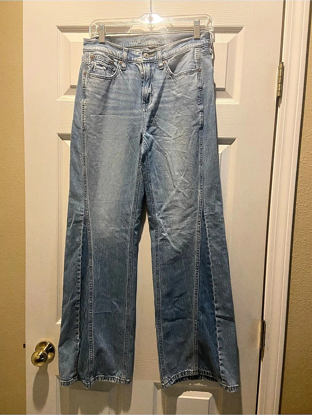 American Eagle Wide Leg Panelled Jeans Women's Wide Leg Jeans in Blue